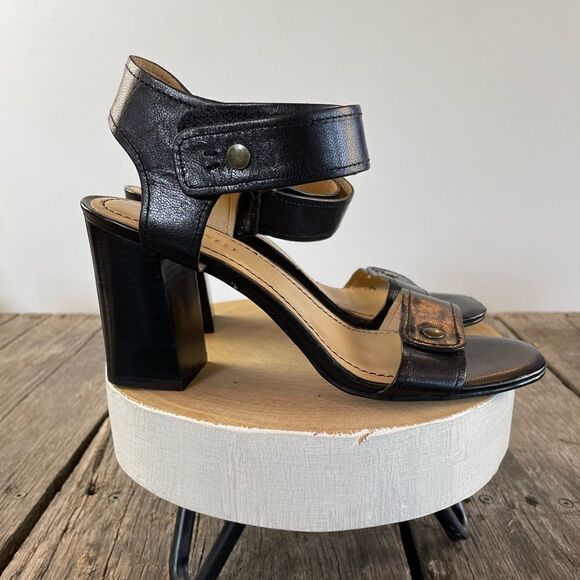 Nine West Chunky Heeled Leather Sandals Size 7.5M EUC - Picture 1 of 7